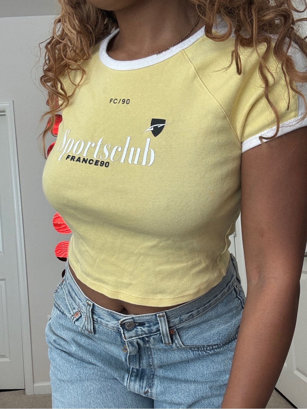 Forever 21 Yellow Ringer Crop Tee with White Trim
